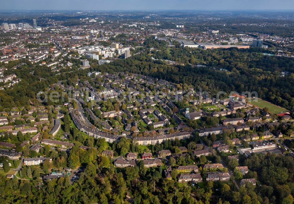 Aerial image Essen - View of the housing estate Margarethenhoehe in Essen in the state North-Rhine Westphalia