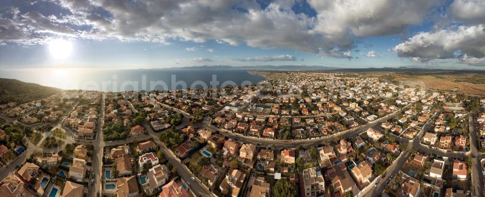 BADIA BLAVA from the bird's eye view: View at a colony of the Badia Blava hamlet of the Llucmajor community and at the Palmas Bay in the South of Mallorca