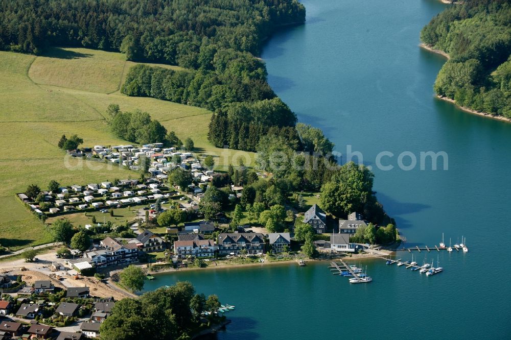 Hückeswagen from above - Settlements on the banks of the river Wupper along the Bevertalsperre in Hueckeswagen in North Rhine-Westphalia