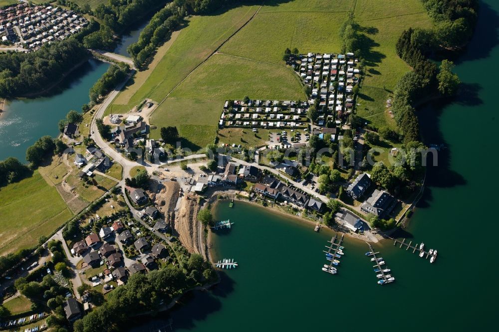 Hückeswagen from above - Settlements on the banks of the river Wupper along the Bevertalsperre in Hueckeswagen in North Rhine-Westphalia