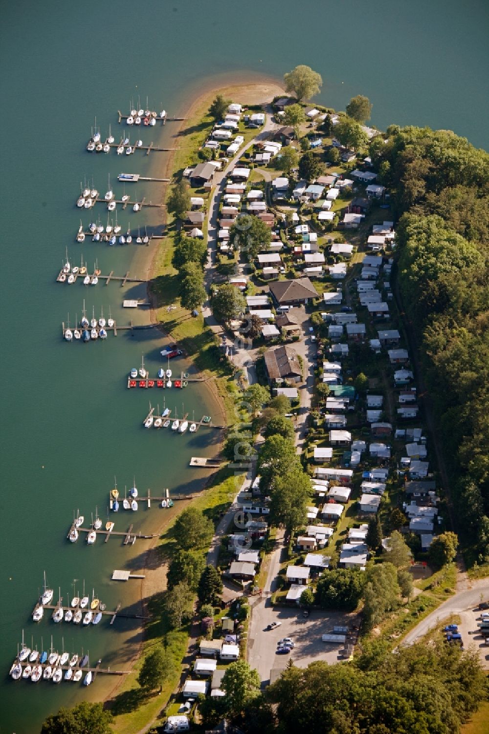 Hückeswagen from above - Settlements on the banks of the river Wupper along the Bevertalsperre in Hueckeswagen in North Rhine-Westphalia