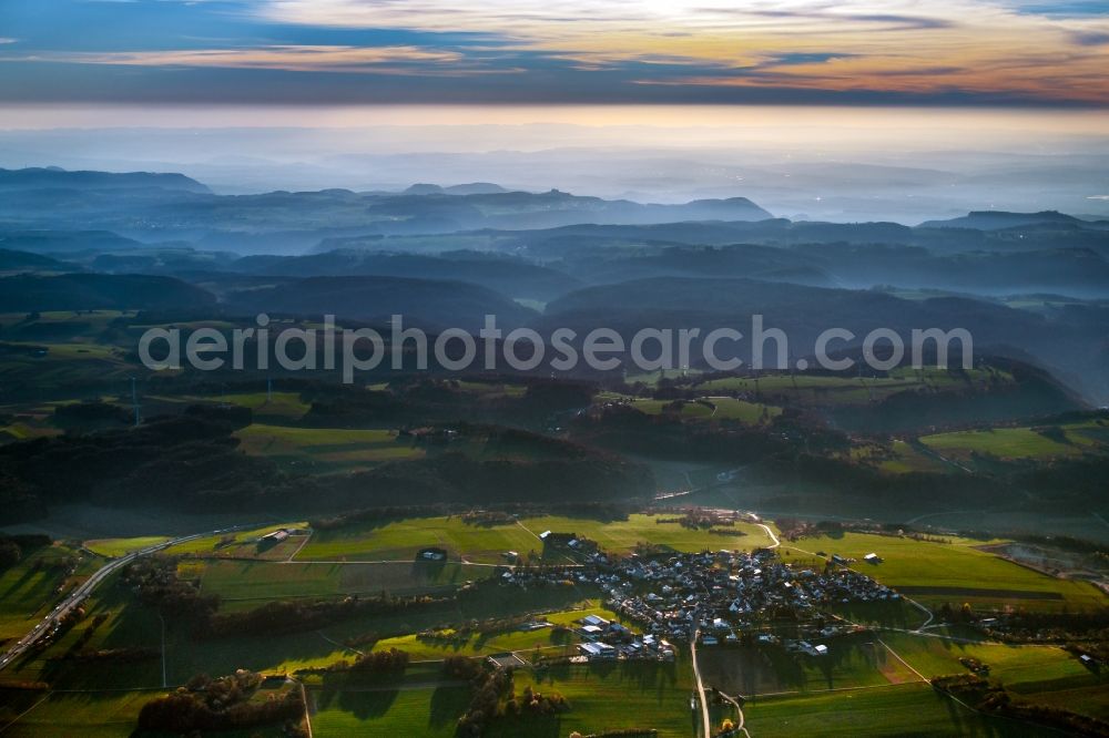 Oberkochen from the bird's eye view: The district in Abenddaemmerung in the district Heide in Oberkochen in the state Baden-Wuerttemberg, Germany