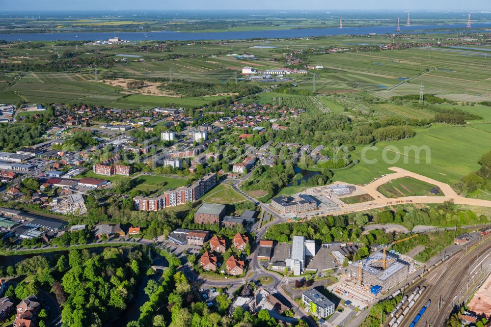 Stade from above - The district Altlaender Viertel on street Jorker Strasse in Stade in the state Lower Saxony, Germany