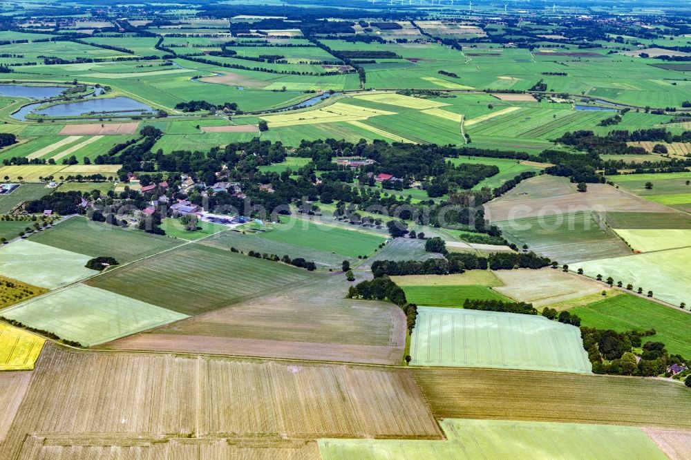 Kranenburg from above - Settlement area and infrastructure Brobergen an der Oste in the district of Stade in Kranenburg in the state Lower Saxony, Germany