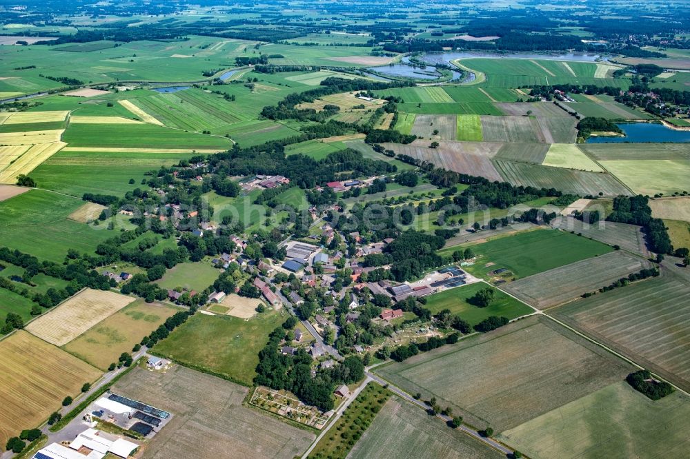 Kranenburg from above - Settlement area and infrastructure Brobergen an der Oste in the district of Stade in Kranenburg in the state Lower Saxony, Germany