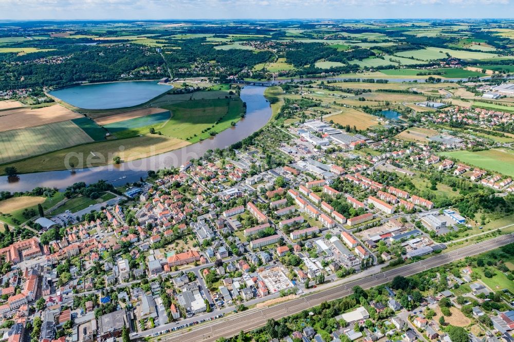 Radebeul from above - The district on the Elbe river in the district Koetzschenbroda in Radebeul in the state Saxony, Germany