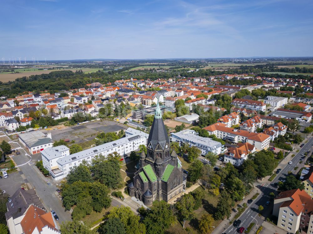 Aerial photograph Riesa - Settlement area on the Elbe in Riesa in the state Saxony, Germany