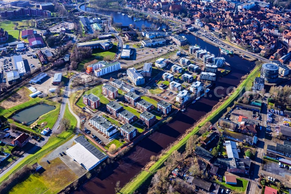 Stade from above - The district Hafencity in Stade in the state Lower Saxony, Germany