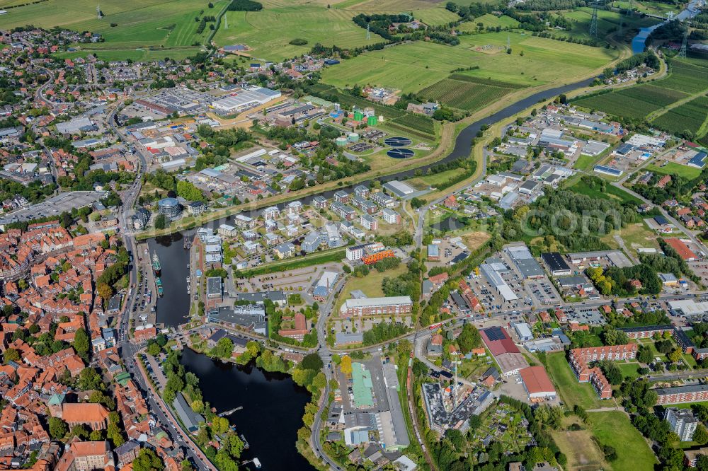 Stade from above - The district Hafencity in Stade in the state Lower Saxony, Germany