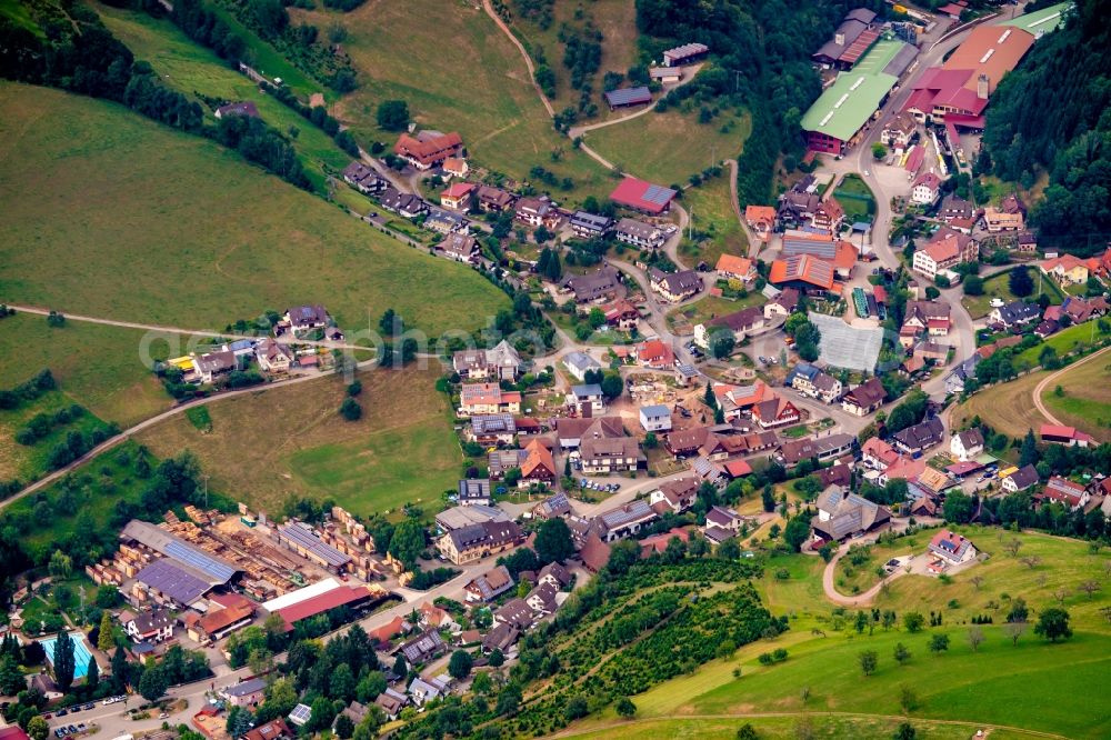 Oberharmersbach from the bird's eye view: Settlement area in Oberharmersbach in the state Baden-Wurttemberg, Germany