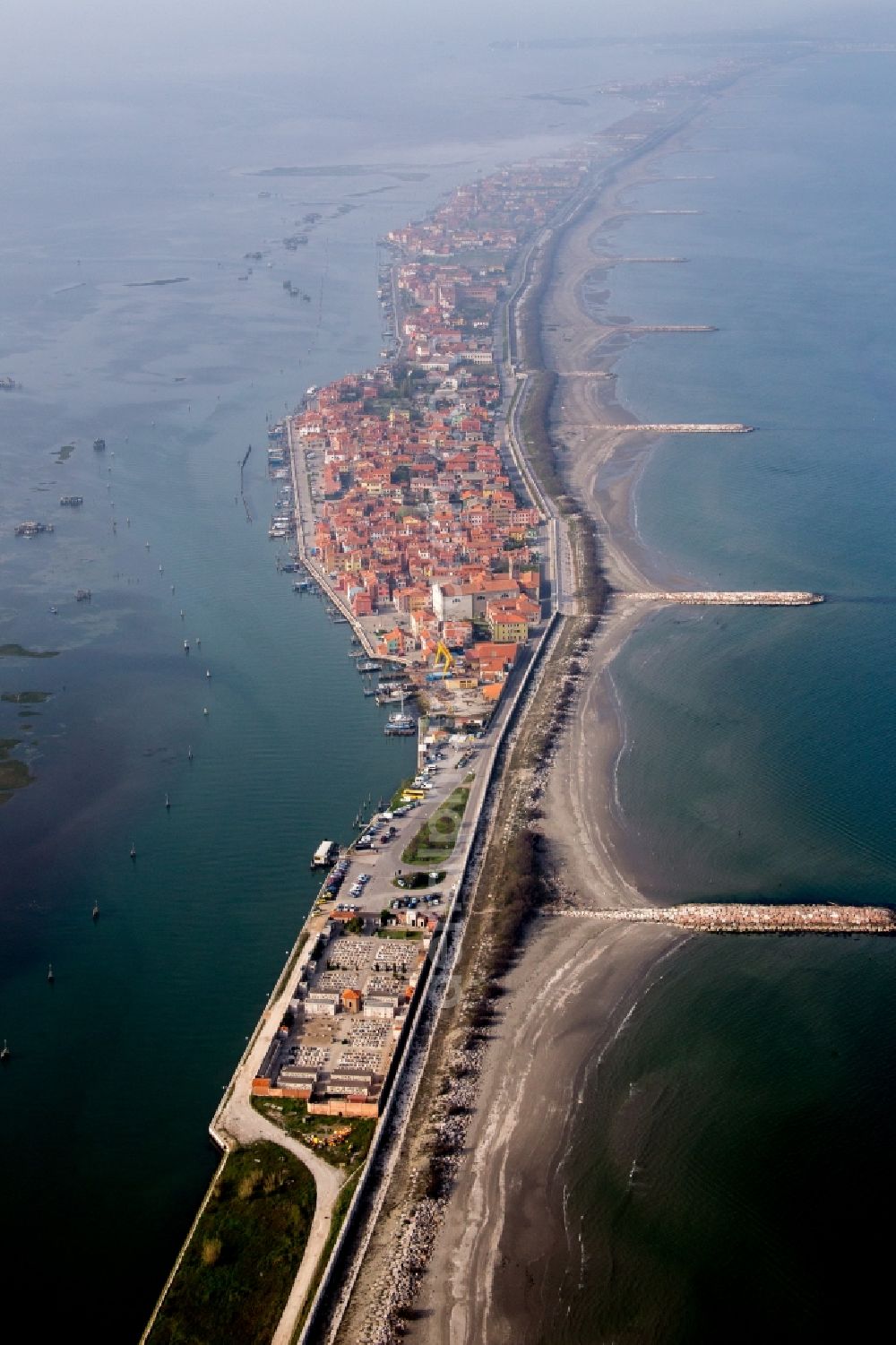 Aerial image Venedig - Settlement area in the district Pellestrina in Venedig in Venetien, Italy