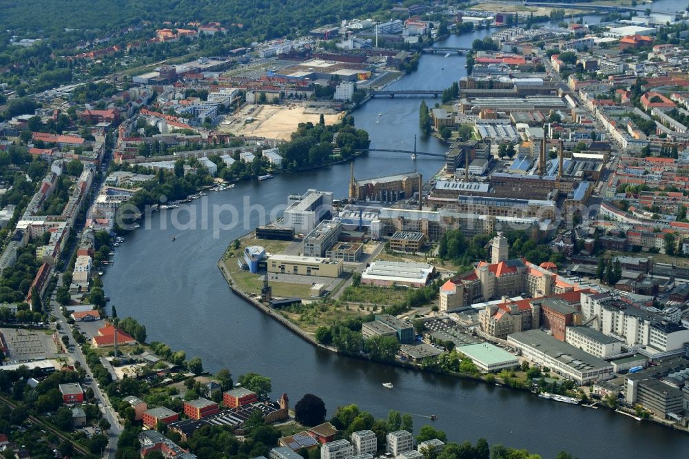 Berlin from above - The district on the bank of the course of the Spree River in Berlin, Germany