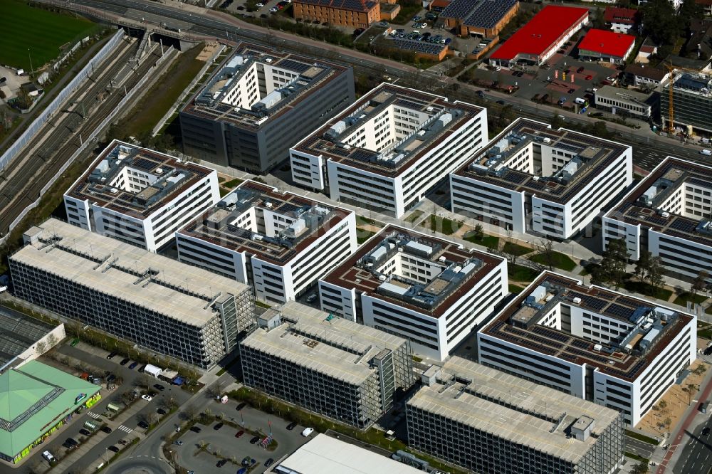 Erlangen from above - New research building and company premises Siemens Campus Erlangen at Guenther-Scharowsky-Strasse in Erlangen in the state of Bavaria, Germany