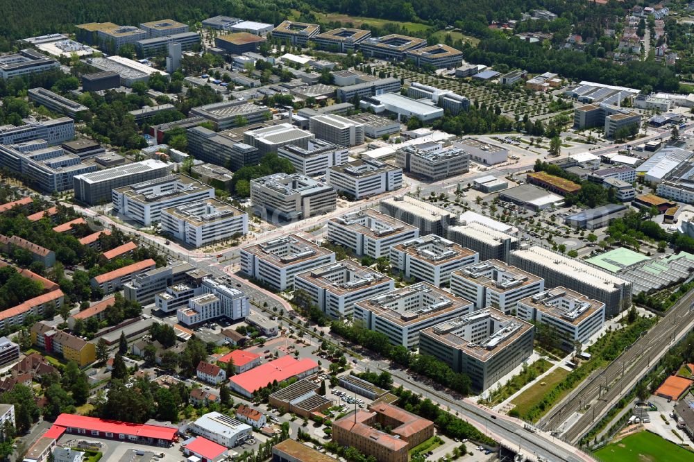 Aerial image Erlangen - New research building and company premises Siemens Campus Erlangen at Guenther-Scharowsky-Strasse in Erlangen in the state of Bavaria, Germany