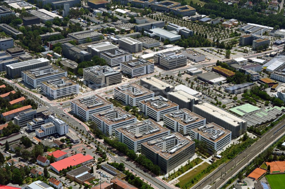 Aerial photograph Erlangen - New research building and company premises Siemens Campus Erlangen at Guenther-Scharowsky-Strasse in Erlangen in the state of Bavaria, Germany