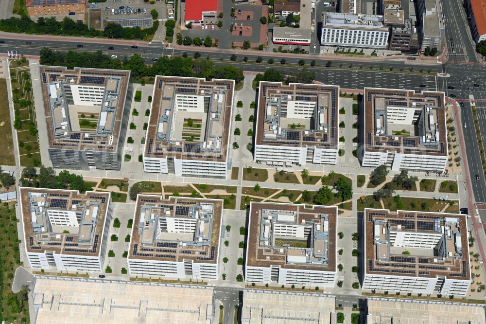 Aerial image Erlangen - New research building and company premises Siemens Campus Erlangen at Guenther-Scharowsky-Strasse in Erlangen in the state of Bavaria, Germany