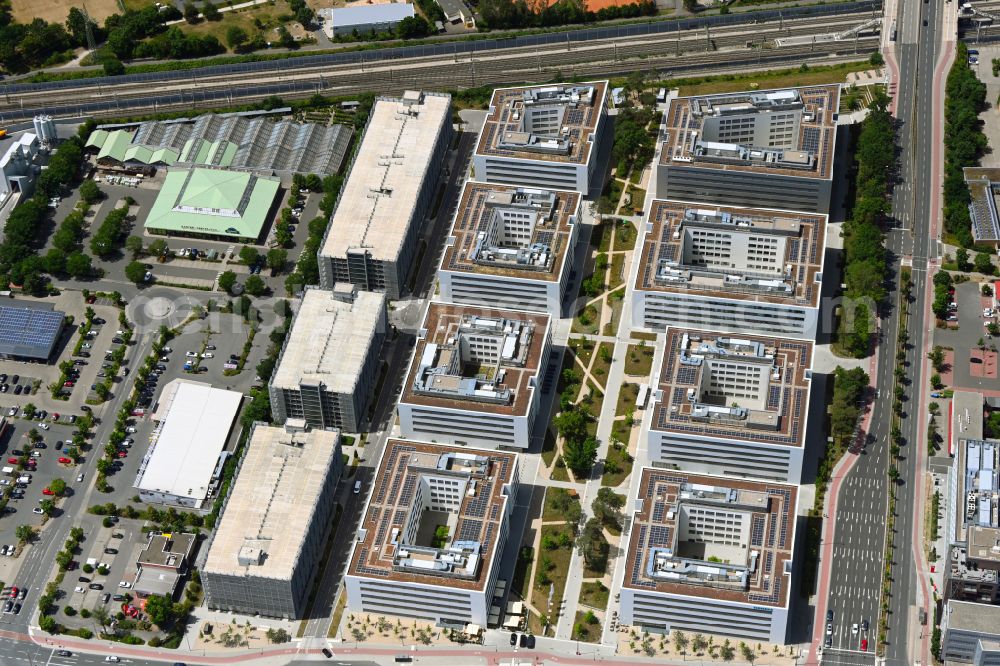 Aerial photograph Erlangen - New research building and company premises Siemens Campus Erlangen at Guenther-Scharowsky-Strasse in Erlangen in the state of Bavaria, Germany