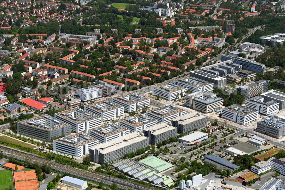 Aerial photograph Erlangen - New research building and company premises Siemens Campus Erlangen at Guenther-Scharowsky-Strasse in Erlangen in the state of Bavaria, Germany