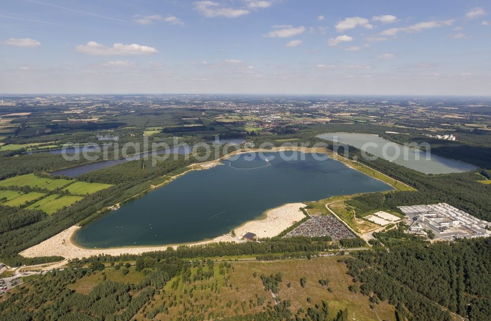 Haltern from above - Silver Lake in Haltern at the lake in the federal state of North Rhine-Westphalia. Responsible for the lake is the operating company Silver Lake II Haltern mbH