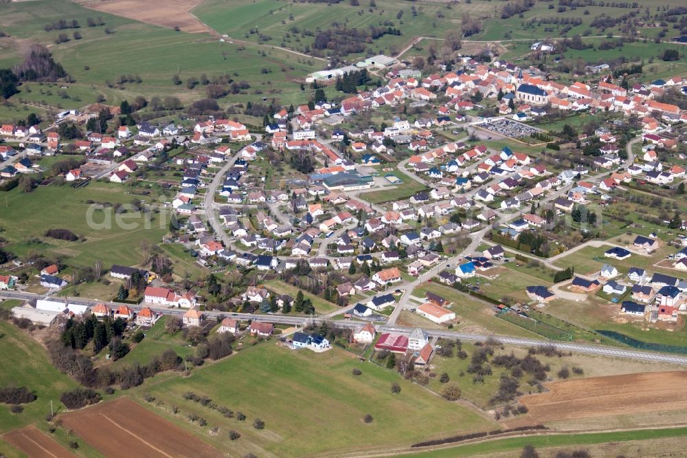 Petit-Rederching from the bird's eye view: Silhouette of the downtown area in Petit-Rederching in Grand Est, France