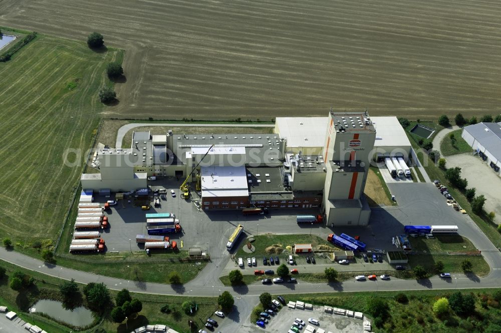 Aerial photograph Heidegrund - High silo and grain storage with adjacent storage Thueringer Muehlenwerke GmbH on Muehlenstrasse in the district Weickelsdorf in Heidegrund in the state Saxony-Anhalt, Germany