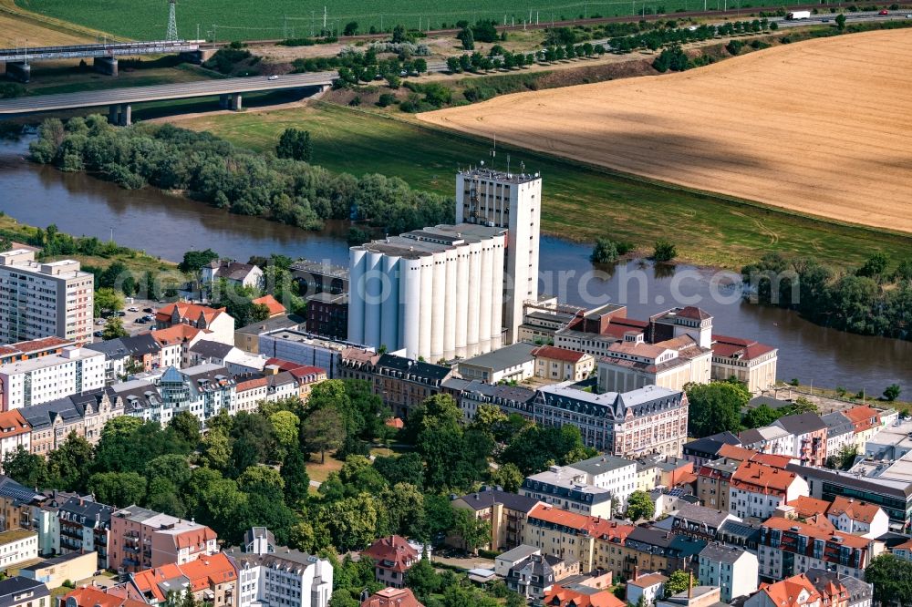 Riesa from above - High silo and grain storage with adjacent storage in Riesa in the state Saxony, Germany