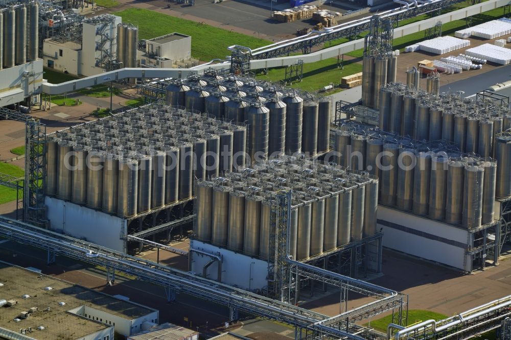 Aerial image Schkopau - View of silos in Schkopau in the state Saxony-Anhalt