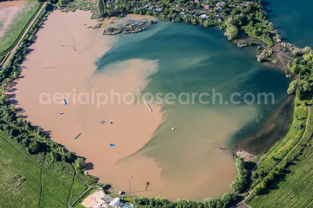 Aerial image Dresden - The situation during the flooding on the bank of the river Elbe in Striesen in Dresden in the state of Sachsen. The aftermath affects swimming areas and leisure areas