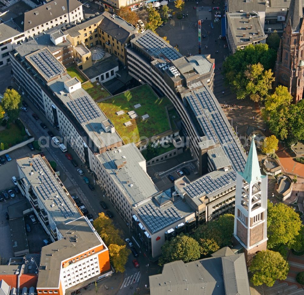 Gelsenkirchen from above - View of the main office of the bank Sparkasse Gelsenkirchen in the state North Rhine-Westphalia