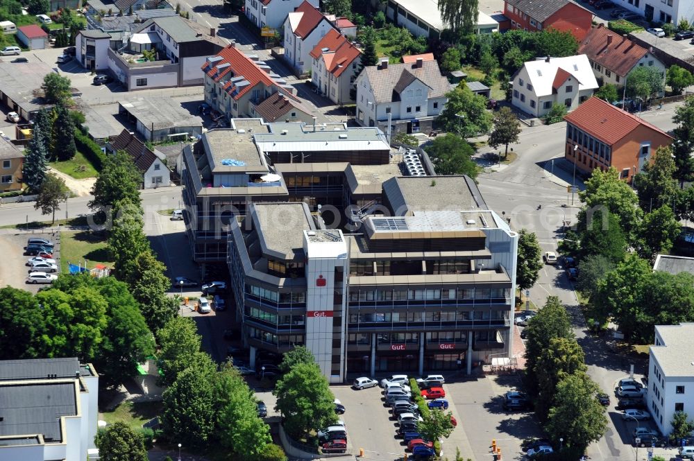 Günzburg from the bird's eye view: View of the headquarters of the Sparkasse Guenzburg-Krumbach in Guenzburg in the state Bavaria