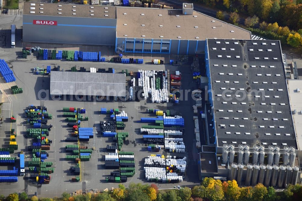 Herford from above - View onto the main office of the company SULO Umwelttechnik GmbH in Herford in the state Nirth Rhine-Westphalia. It produces waste container, packing systems and logistics services