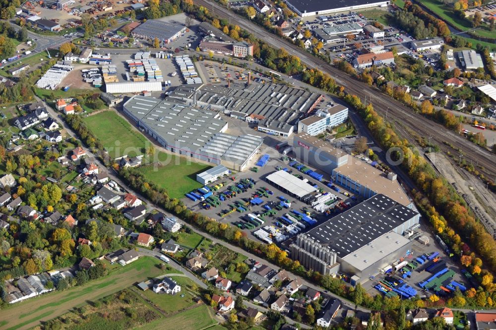 Herford from the bird's eye view: View onto the main office of the company SULO Umwelttechnik GmbH in Herford in the state Nirth Rhine-Westphalia. It produces waste container, packing systems and logistics services