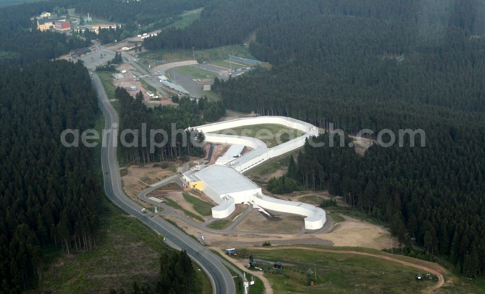 Aerial image Oberhof - Ski track with indoor skiing on street Tambacher Strasse in Oberhof in Thuringia