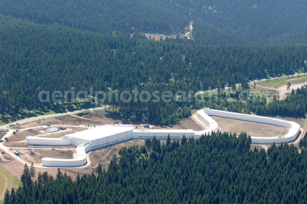 Oberhof from above - Ski track with indoor skiing on street Tambacher Strasse in Oberhof in Thuringia