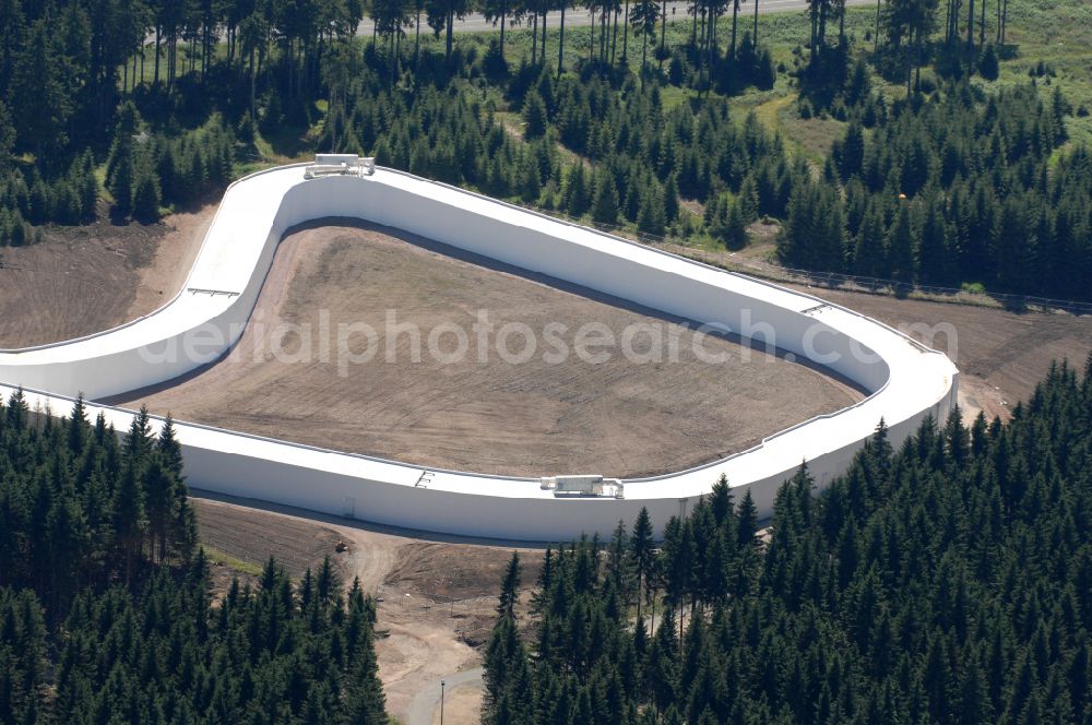 Aerial image Oberhof - Ski track with indoor skiing on street Tambacher Strasse in Oberhof in Thuringia