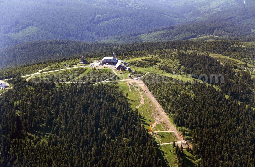 Aerial image Oberwiesenthal - Ski lifts and towers on the hilltop of Fichtelbergbahn at Oberwiesenthal in Saxony