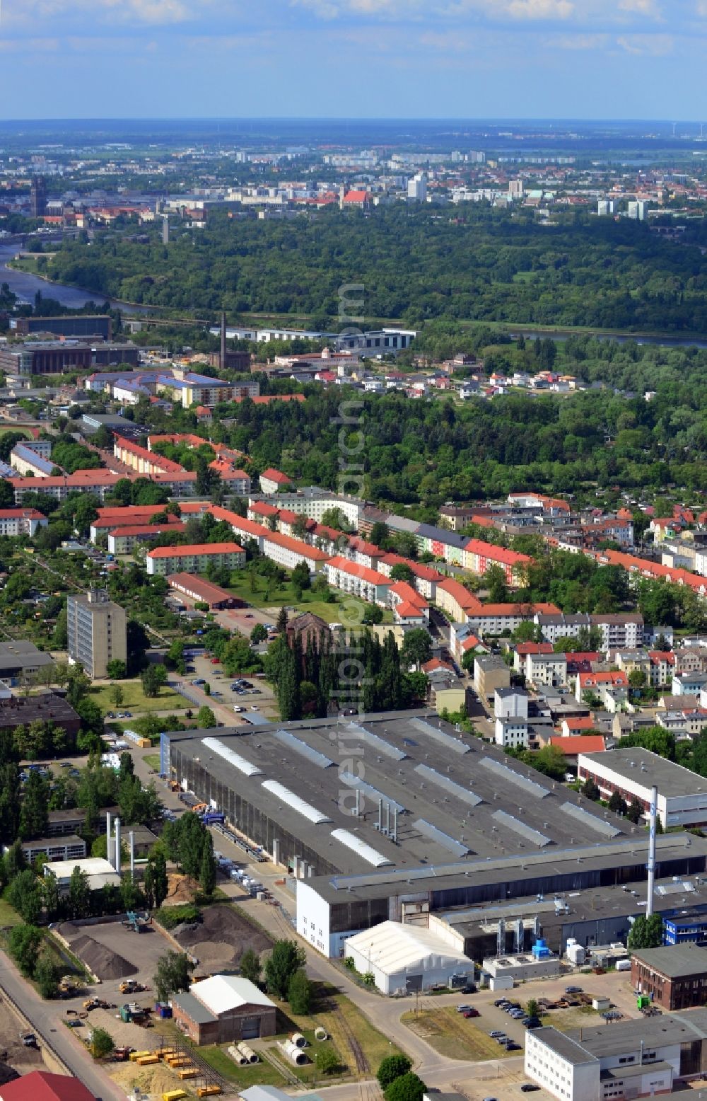 Aerial image Magdeburg - View of the SKL Motor Service GmbH in Magdeburg in the state of Saxony-Anhalt