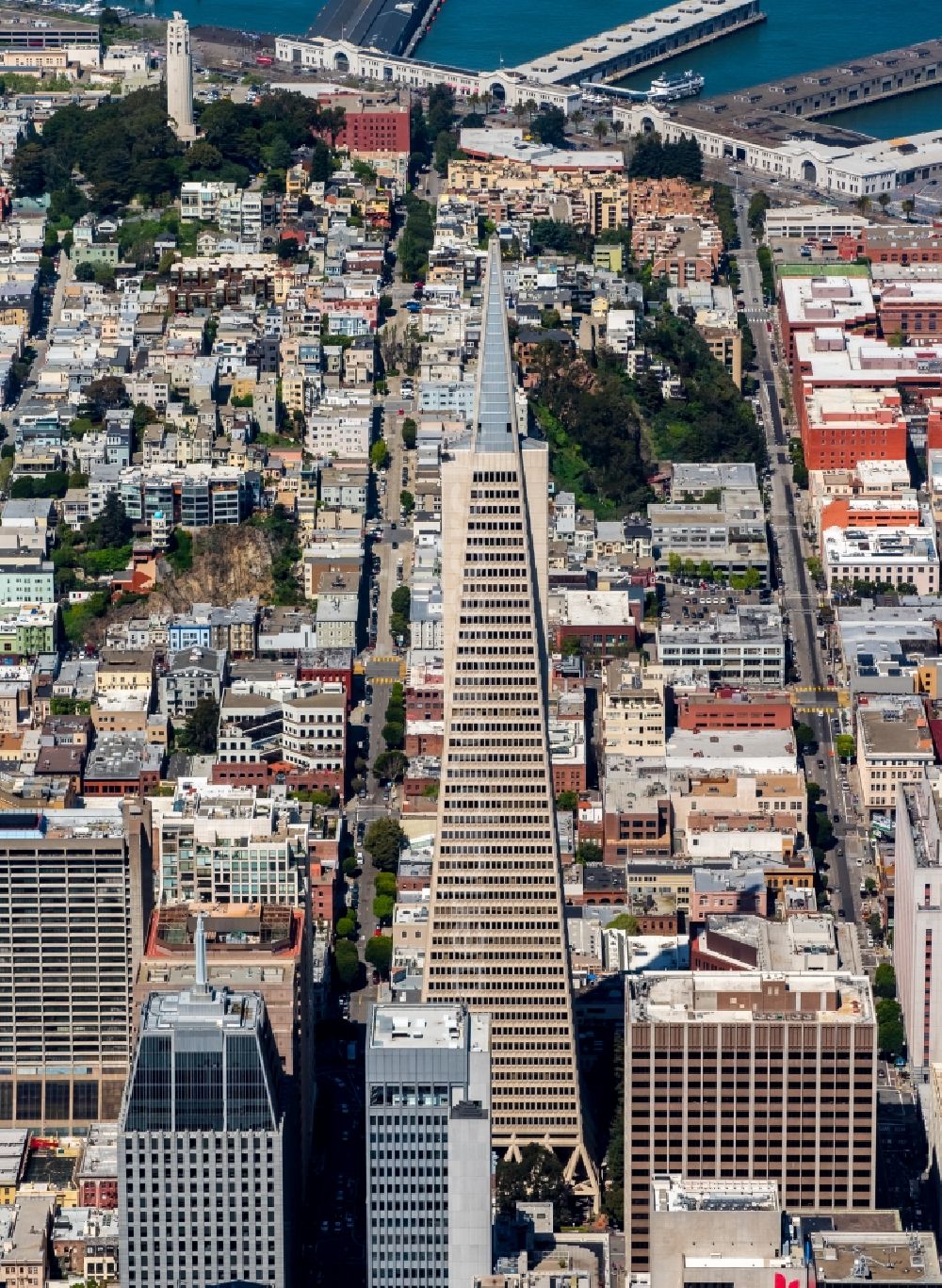 Aerial image San Francisco - Sky Line on Construction site for new high-rise building complex Transamerica Pyramid Center in San Francisco in USA