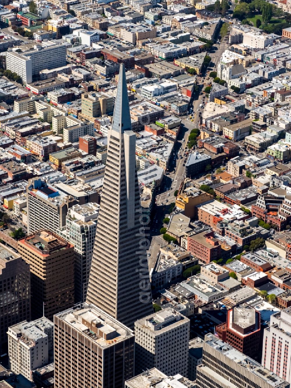 Aerial photograph San Francisco - Sky Line on Construction site for new high-rise building complex Transamerica Pyramid Center in San Francisco in USA