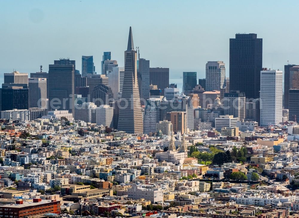 San Francisco from above - Sky Line on Construction site for new high-rise building complex Transamerica Pyramid Center in San Francisco in USA