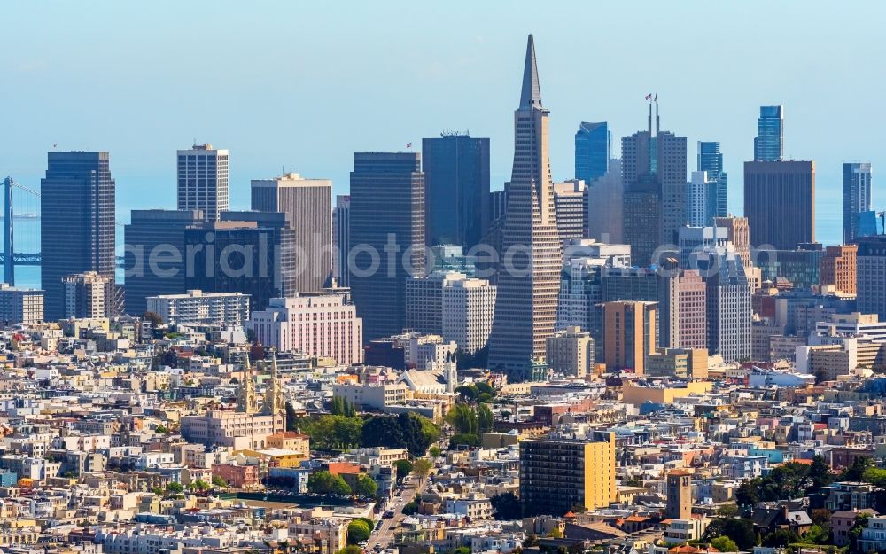 Aerial photograph San Francisco - Sky Line on Construction site for new high-rise building complex Transamerica Pyramid Center in San Francisco in USA