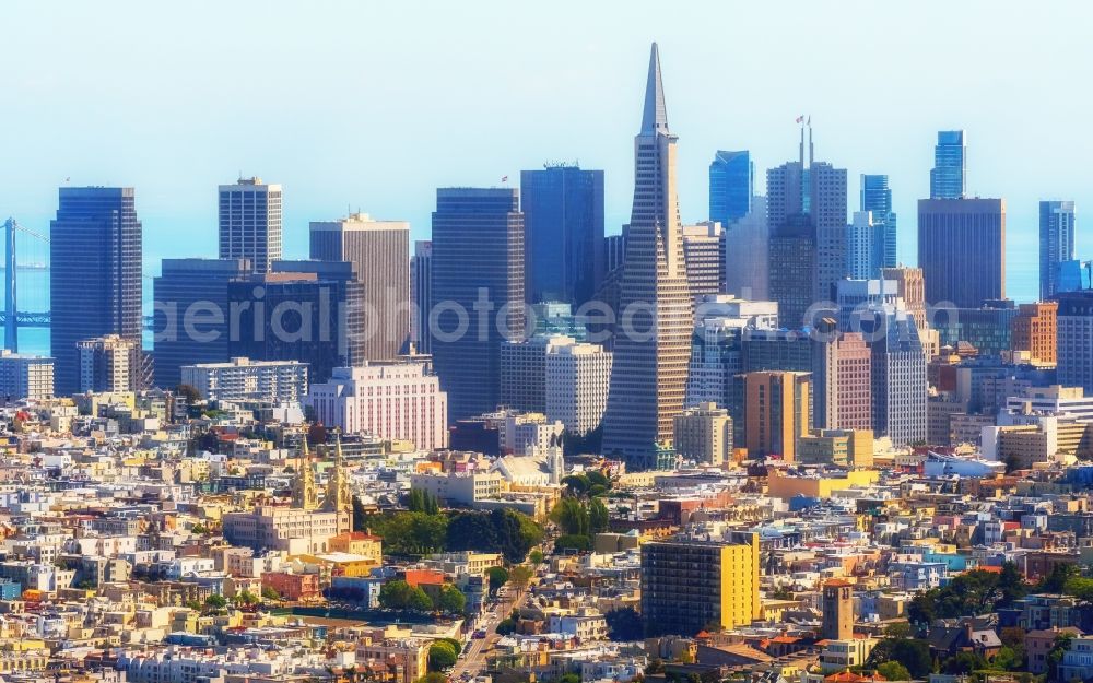 San Francisco from above - Sky Line on Construction site for new high-rise building complex Transamerica Pyramid Center in San Francisco in USA