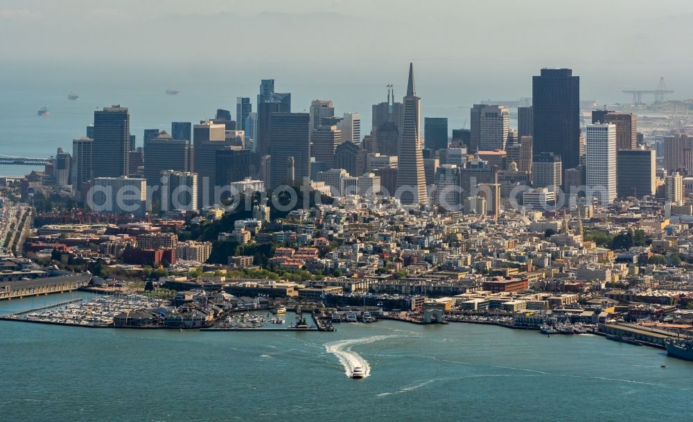 San Francisco from the bird's eye view: Sky Line on Construction site for new high-rise building complex Transamerica Pyramid Center in San Francisco in USA