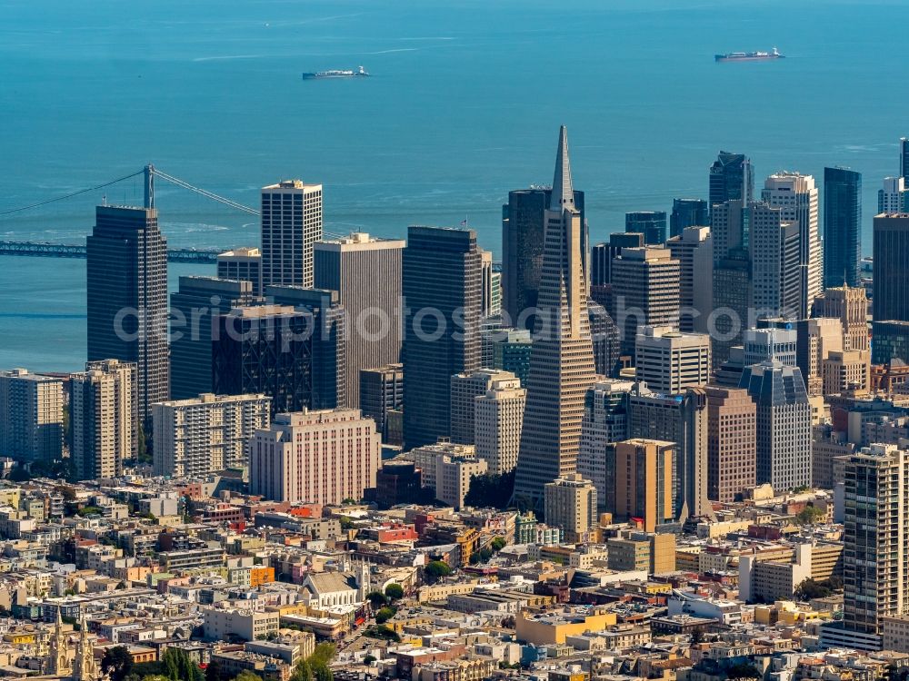 Aerial photograph San Francisco - Sky Line on Construction site for new high-rise building complex Transamerica Pyramid Center in San Francisco in USA