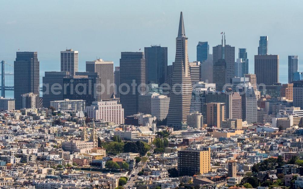 San Francisco from above - Sky Line on Construction site for new high-rise building complex Transamerica Pyramid Center in San Francisco in USA