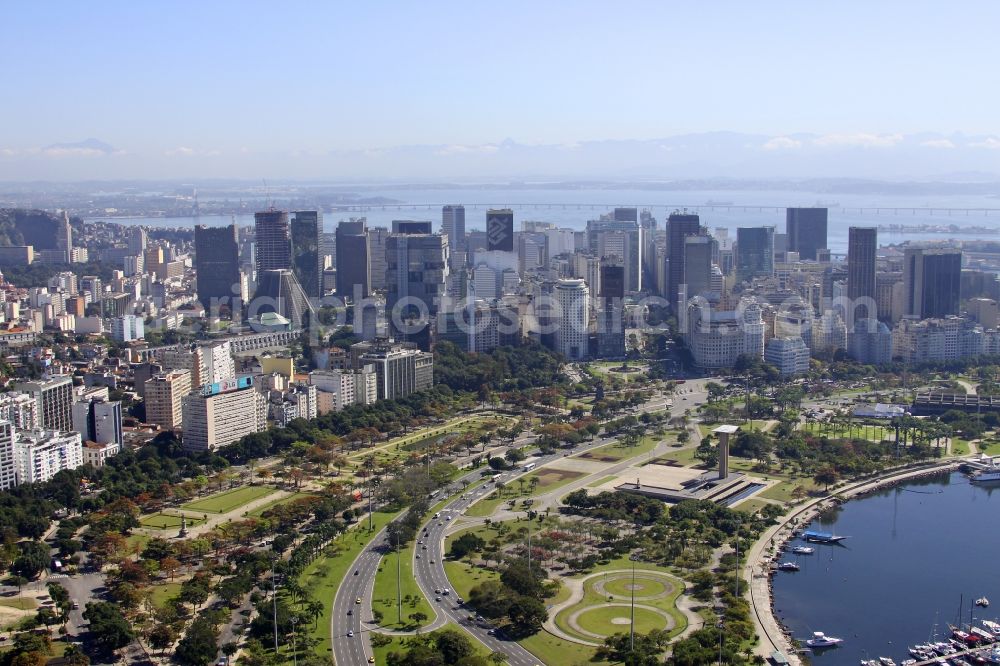 Rio de Janeiro from the bird's eye view: The skyscrapers on the city center at the city park Parque Brigadeiro Eduardo Gomes in Rio de Janeiro skyline in Brazil