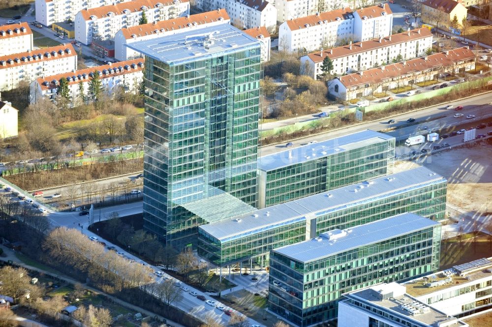 Aerial photograph München - Administration building of the company of OSRAM GmbH on Marcel-Breuer-Strasse in the district Schwabing-Freimann in Munich in the state Bavaria, Germany