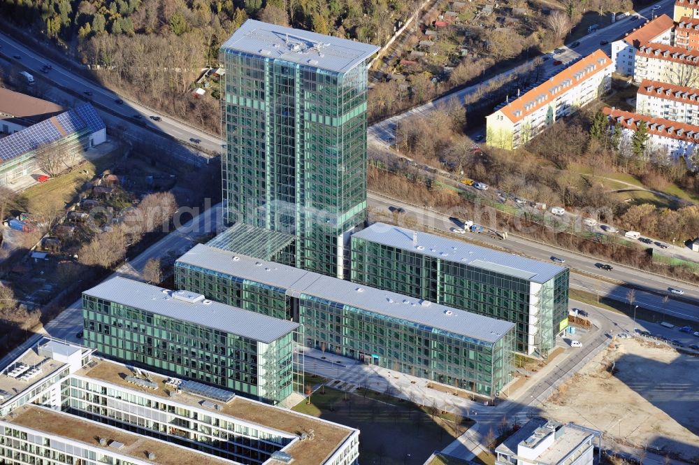 Aerial image München - Administration building of the company of OSRAM GmbH on Marcel-Breuer-Strasse in the district Schwabing-Freimann in Munich in the state Bavaria, Germany