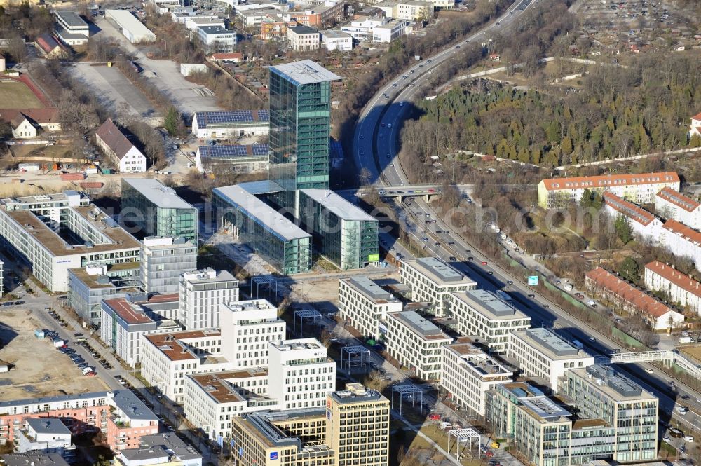 Aerial photograph München - Administration building of the company of OSRAM GmbH on Marcel-Breuer-Strasse in the district Schwabing-Freimann in Munich in the state Bavaria, Germany