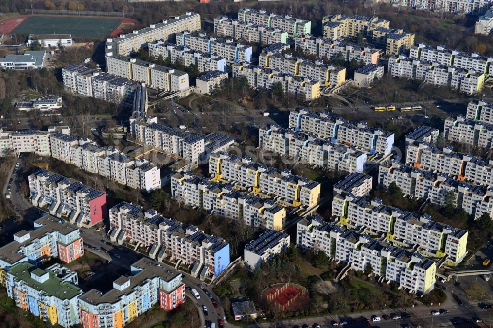 Aerial image Berlin - View of a solar residential area in the district Neukoelln in Berlin